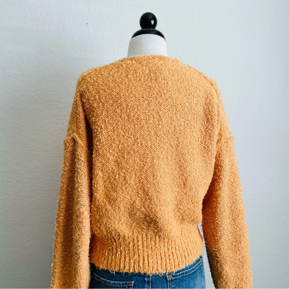 We the Free Free People Orange Eyelash  V-Neck Cropped Sweater